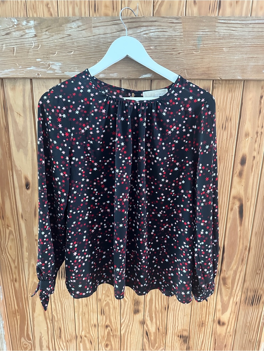 Women's Black Star-Print Long Sleeve Blouse Michael Kors